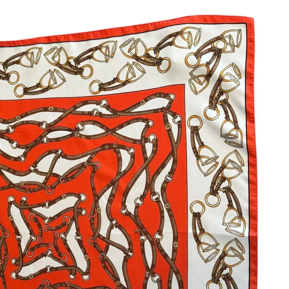 Kayser Vtg Made in Italy Red White Equestrian Themed Square Neck Scarf